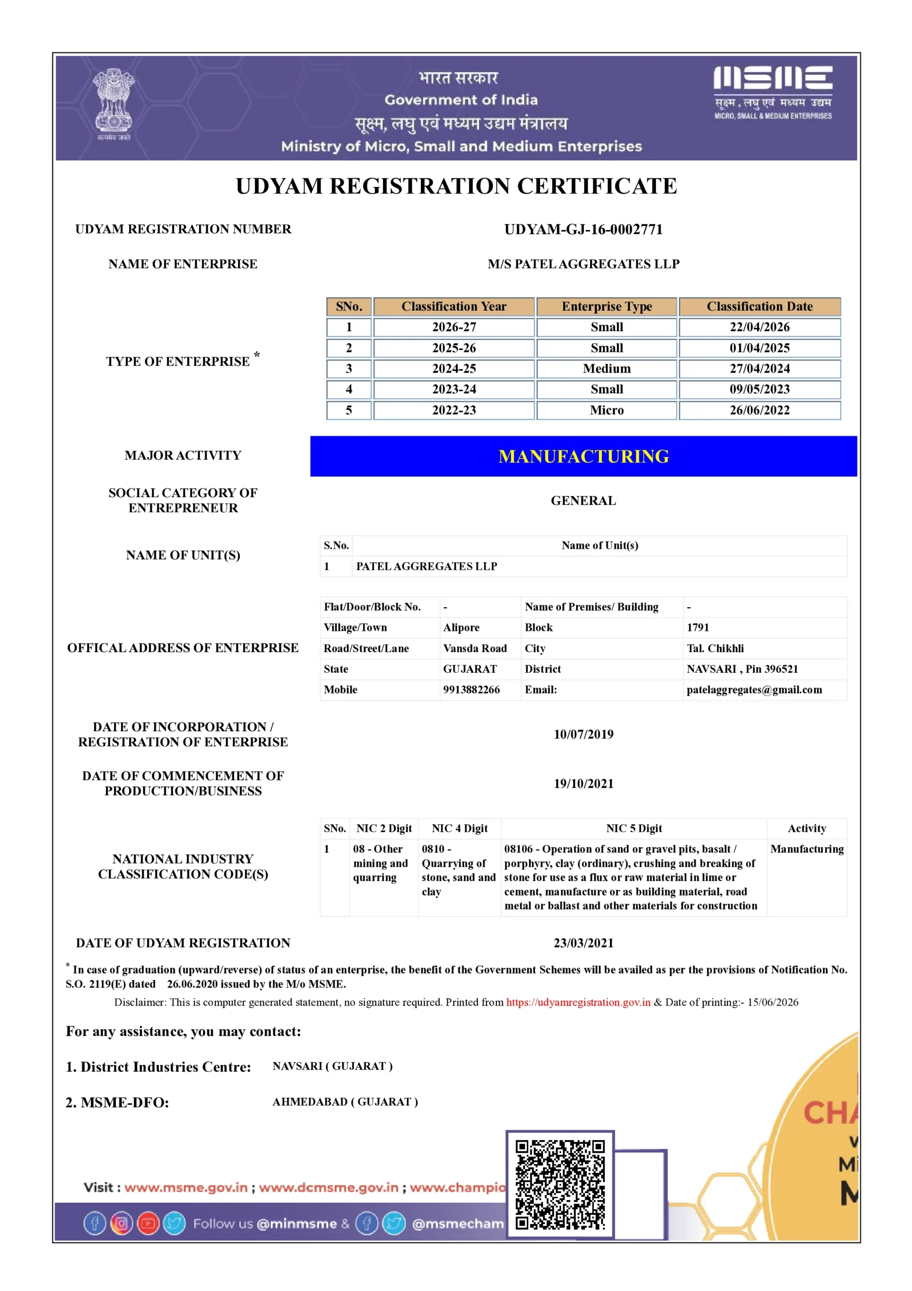 PM Pavers MSME Certificate